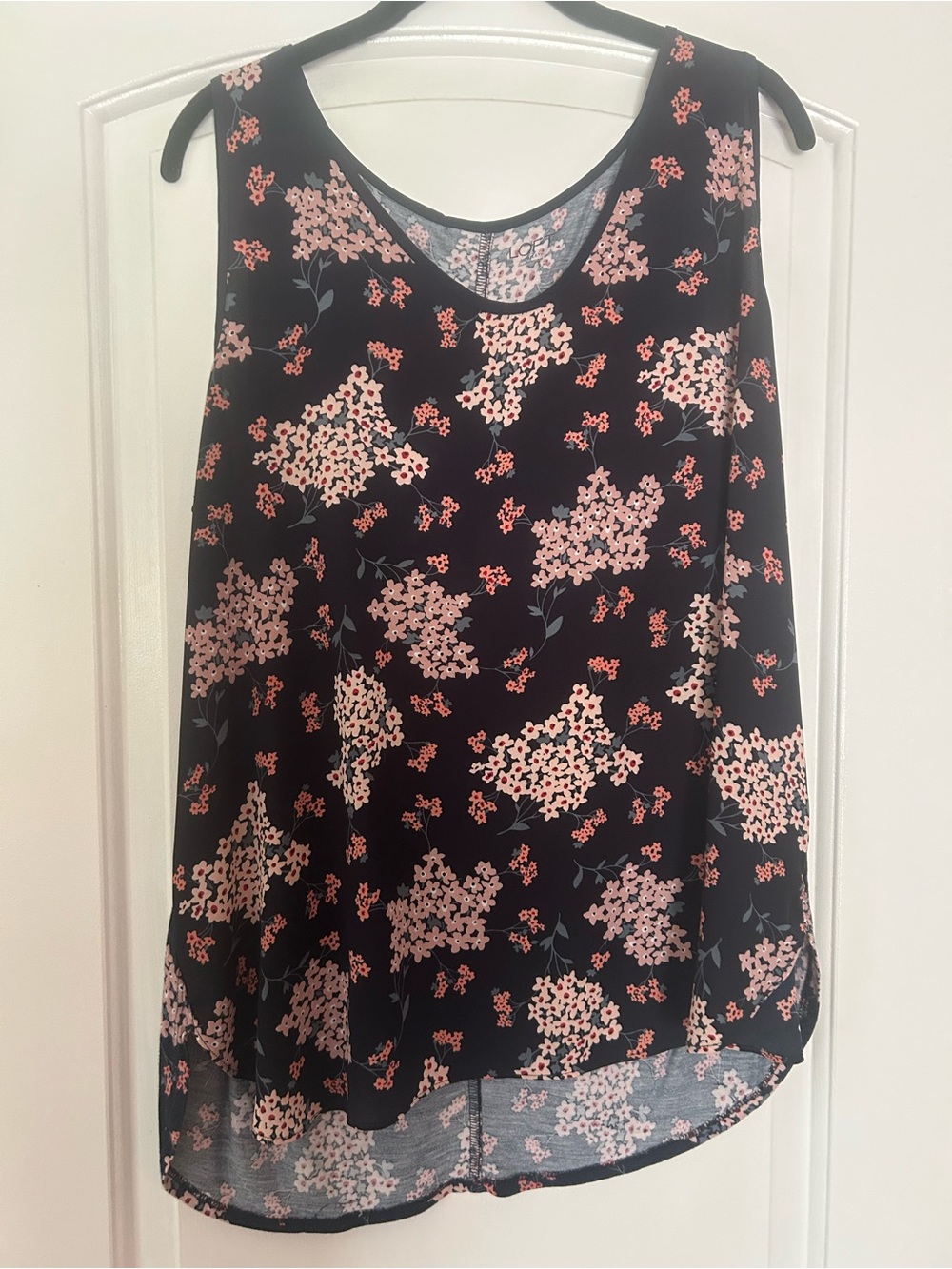 LOFT Navy Tank Top with Pink Floral Print